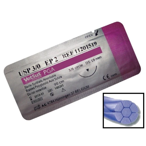 VetSut Packets - PGA 2/0 (M3) Needle 3/8 Cir Rev Cut 30mm 75cm*12