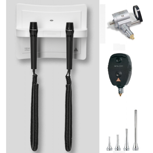 Heine Wall Mount Transformer with 2 Handles, Slit Otopscope, Ophthalmoscope & 4 Specula 3.5V