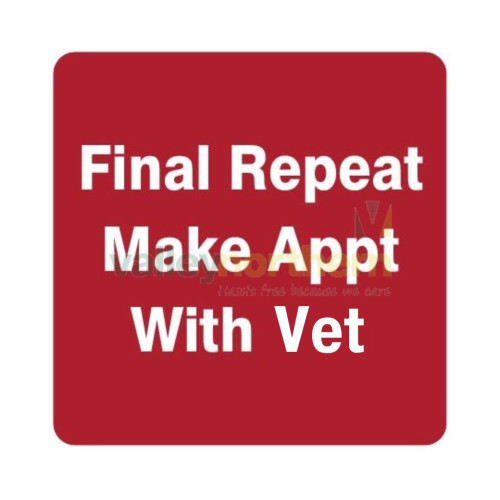 36x36mm square label with "Final Repeat Make Appt With Vet" text