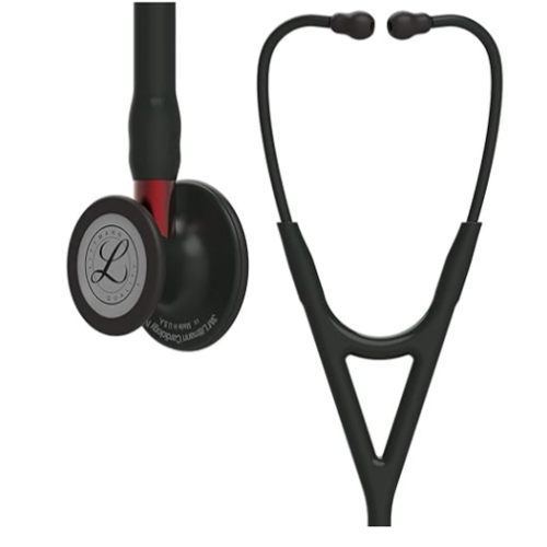 3M Littmann Cardiology Stethoscope, Black Edition, Black Tube, Red Stem