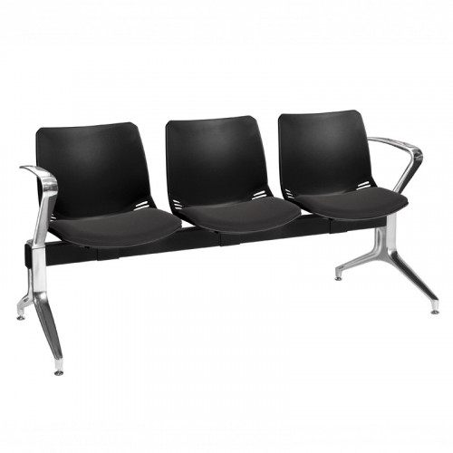 Neptune visitor seat bench modules with moulded seats and Anti-bacterial vinyl seat pads with chrome arms and legs. Available in 7 modern and vibrant colours. Black/Black