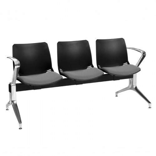Neptune visitor seat bench modules with moulded seats and Anti-bacterial vinyl seat pads with chrome arms and legs. Available in 7 modern and vibrant colours. Black/Grey