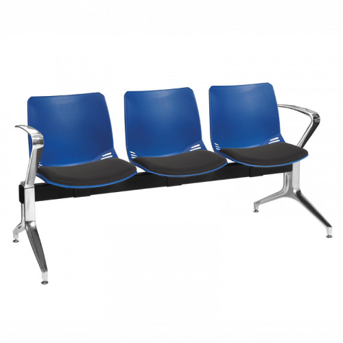Neptune visitor seat bench modules with moulded seats and Anti-bacterial vinyl seat pads with chrome arms and legs. Available in 7 modern and vibrant colours. Blue/Black