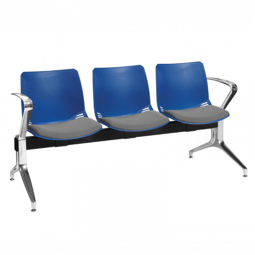 Neptune visitor seat bench modules with moulded seats and Anti-bacterial vinyl seat pads with chrome arms and legs. Available in 7 modern and vibrant colours. Blue/Grey