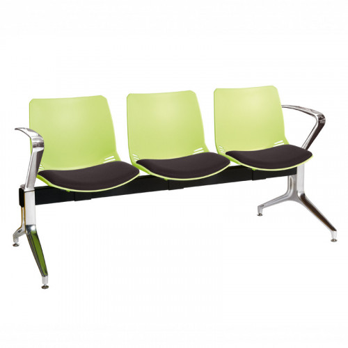 Neptune visitor seat bench modules with moulded seats and Anti-bacterial vinyl seat pads with chrome arms and legs. Available in 7 modern and vibrant colours. Green/Black