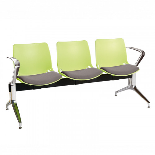 Neptune visitor seat bench modules with moulded seats and Anti-bacterial vinyl seat pads with chrome arms and legs. Available in 7 modern and vibrant colours. Green/Grey