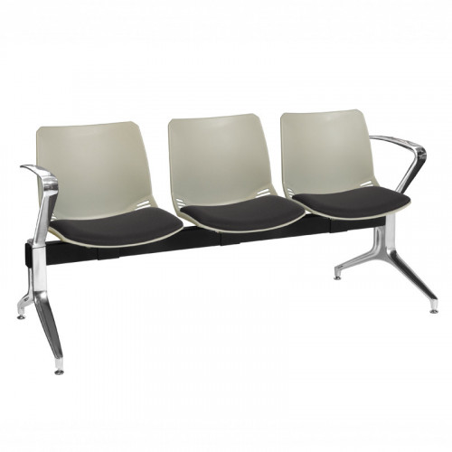 Neptune visitor seat bench modules with moulded seats and Anti-bacterial vinyl seat pads with chrome arms and legs. Available in 7 modern and vibrant colours. Grey/Black