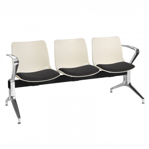 Neptune visitor seat bench modules with moulded seats and Anti-bacterial vinyl seat pads with chrome arms and legs. Available in 7 modern and vibrant colours. Ivory/Black