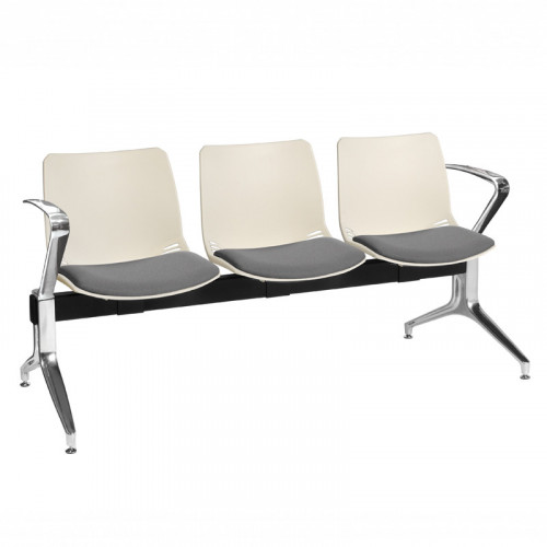 Neptune visitor seat bench modules with moulded seats and Anti-bacterial vinyl seat pads with chrome arms and legs. Available in 7 modern and vibrant colours. Ivory/Grey