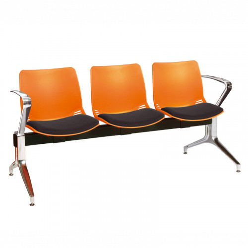 Neptune visitor seat bench modules with moulded seats and Anti-bacterial vinyl seat pads with chrome arms and legs. Available in 7 modern and vibrant colours. Orange/Black