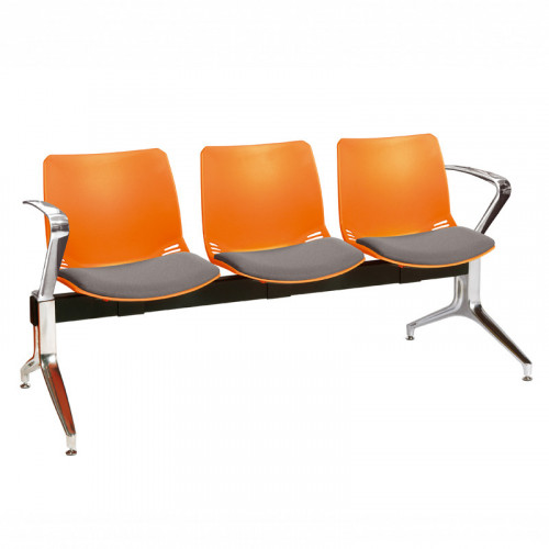 Neptune visitor seat bench modules with moulded seats and Anti-bacterial vinyl seat pads with chrome arms and legs. Available in 7 modern and vibrant colours. Orange/Grey