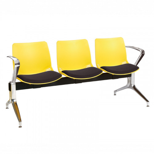 Neptune visitor seat bench modules with moulded seats and Anti-bacterial vinyl seat pads with chrome arms and legs. Available in 7 modern and vibrant colours. Yellow/Black