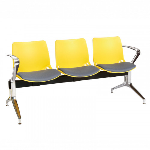 Neptune visitor seat bench modules with moulded seats and Anti-bacterial vinyl seat pads with chrome arms and legs. Available in 7 modern and vibrant colours. Yellow/Grey