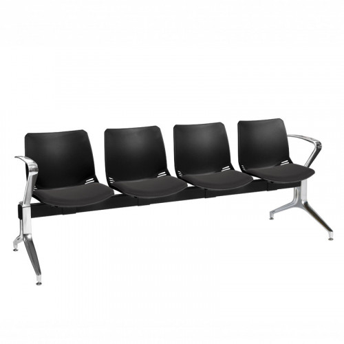 Neptune visitor seat bench modules with moulded seats and Anti-bacterial vinyl seat pads with chrome arms and legs. Available in 7 modern and vibrant colours. 4 Seat Black/Black