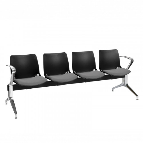 Neptune visitor seat bench modules with moulded seats and Anti-bacterial vinyl seat pads with chrome arms and legs. Available in 7 modern and vibrant colours. 4 Seat Black/Grey