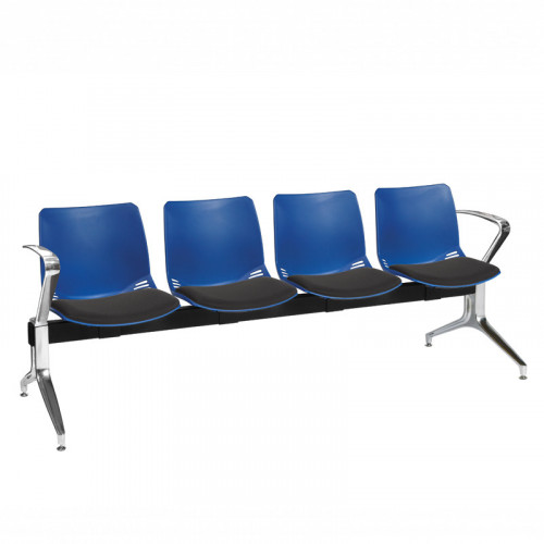 Neptune visitor seat bench modules with moulded seats and Anti-bacterial vinyl seat pads with chrome arms and legs. Available in 7 modern and vibrant colours. 4 Seat Blue/Black