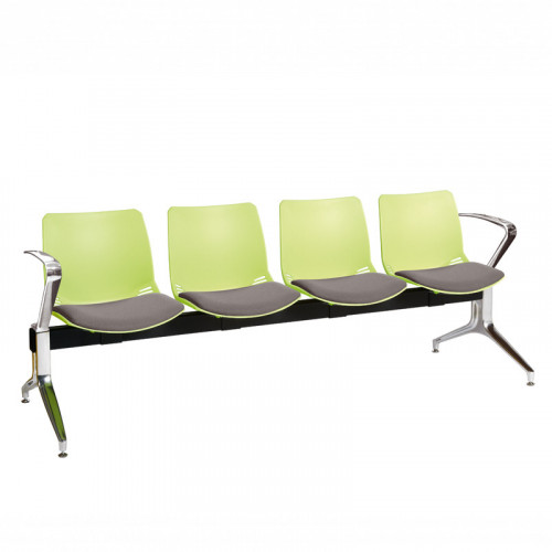 Neptune visitor seat bench modules with moulded seats and Anti-bacterial vinyl seat pads with chrome arms and legs. Available in 7 modern and vibrant colours. 4 Seat Green/Grey