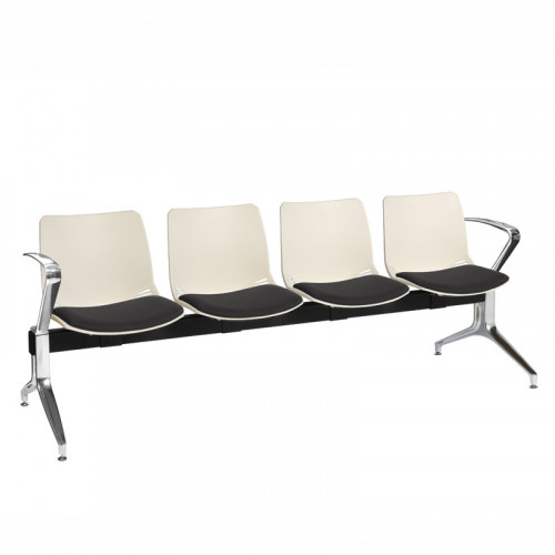 Neptune visitor seat bench modules with moulded seats and Anti-bacterial vinyl seat pads with chrome arms and legs. Available in 7 modern and vibrant colours. 4 Seat Ivory/Black
