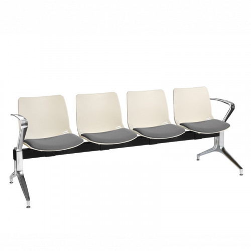 Neptune visitor seat bench modules with moulded seats and Anti-bacterial vinyl seat pads with chrome arms and legs. Available in 7 modern and vibrant colours. 4 Seat Ivory/Grey