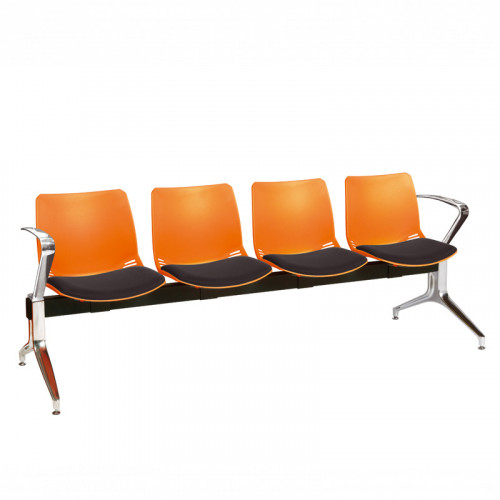 Neptune visitor seat bench modules with moulded seats and Anti-bacterial vinyl seat pads with chrome arms and legs. Available in 7 modern and vibrant colours. 4 Seat Orange/Black