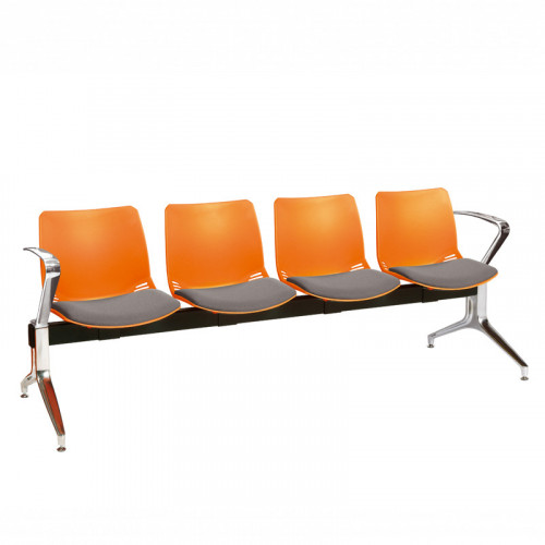 Neptune visitor seat bench modules with moulded seats and Anti-bacterial vinyl seat pads with chrome arms and legs. Available in 7 modern and vibrant colours. 4 Seat Orange/Grey