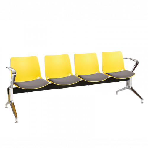 Neptune visitor seat bench modules with moulded seats and Anti-bacterial vinyl seat pads with chrome arms and legs. Available in 7 modern and vibrant colours. 4 Seat Yellow/Grey