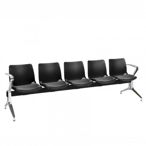 Neptune visitor seat bench modules with moulded seats and Anti-bacterial vinyl seat pads with chrome arms and legs. Available in 7 modern and vibrant colours. 5 Seat Black/Black