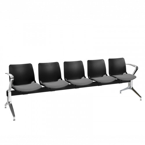 Neptune visitor seat bench modules with moulded seats and Anti-bacterial vinyl seat pads with chrome arms and legs. Available in 7 modern and vibrant colours. 5 Seat Black/Grey