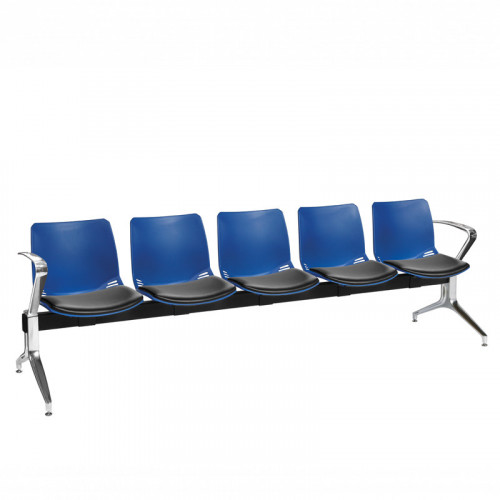 Neptune visitor seat bench modules with moulded seats and Anti-bacterial vinyl seat pads with chrome arms and legs. Available in 7 modern and vibrant colours. 5 Seat Blue/Black