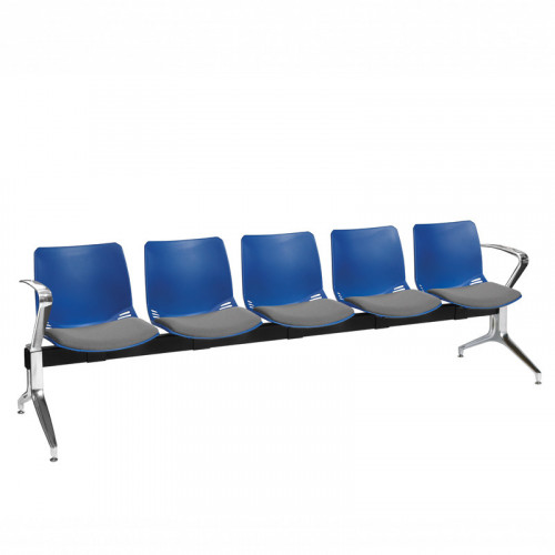 Neptune visitor seat bench modules with moulded seats and Anti-bacterial vinyl seat pads with chrome arms and legs. Available in 7 modern and vibrant colours. 5 Seat Blue/Grey