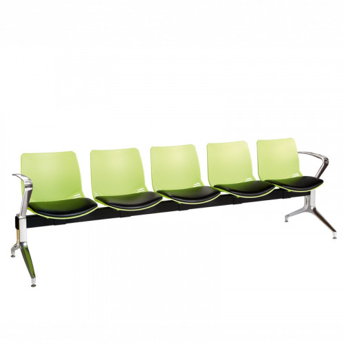 Neptune visitor seat bench modules with moulded seats and Anti-bacterial vinyl seat pads with chrome arms and legs. Available in 7 modern and vibrant colours. 5 Seat Green/Black