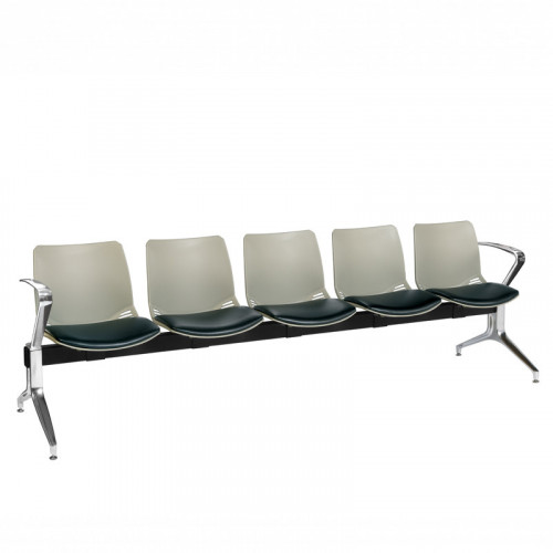 Neptune visitor seat bench modules with moulded seats and Anti-bacterial vinyl seat pads with chrome arms and legs. Available in 7 modern and vibrant colours. 5 Seat Grey/Black