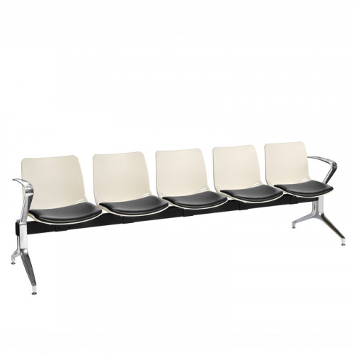 Neptune visitor seat bench modules with moulded seats and Anti-bacterial vinyl seat pads with chrome arms and legs. Available in 7 modern and vibrant colours. 5 Seat Ivory/Black