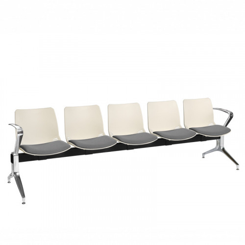Neptune visitor seat bench modules with moulded seats and Anti-bacterial vinyl seat pads with chrome arms and legs. Available in 7 modern and vibrant colours. 5 Seat Ivory/Grey