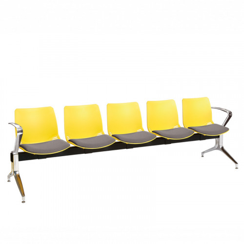Neptune visitor seat bench modules with moulded seats and Anti-bacterial vinyl seat pads with chrome arms and legs. Available in 7 modern and vibrant colours. 5 Seat Yellow/Grey