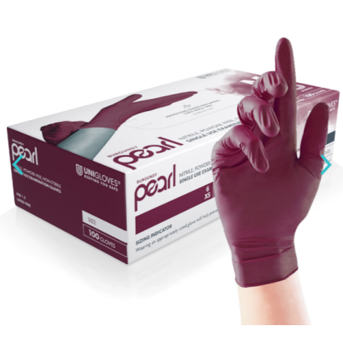 Pearl Nitrile Powder Free Gloves Burgundy M