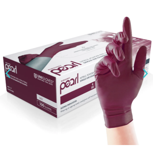 Pearl Nitrile Powder Free Gloves Burgundy XL