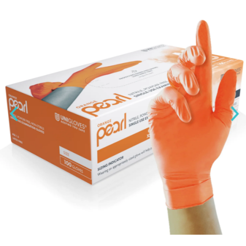 Pearl Nitrile Powder Free Gloves Orange S