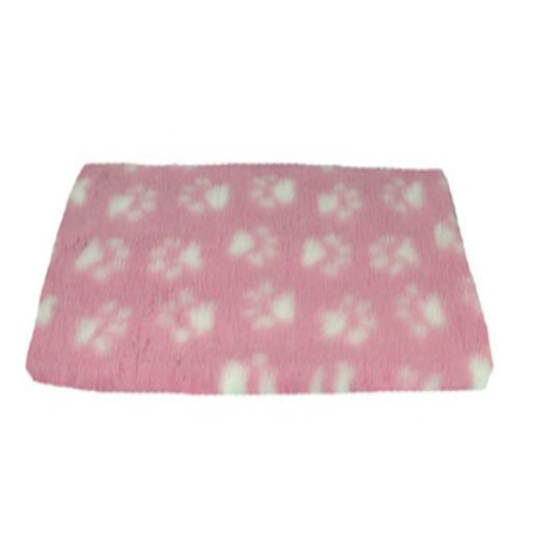 Vet Bedding Pink with White Paw Prints 19" x 15" (Non-slip Backing)