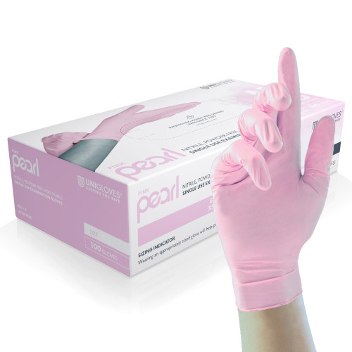 Pearl Nitrile Powder Free Gloves Pink S
