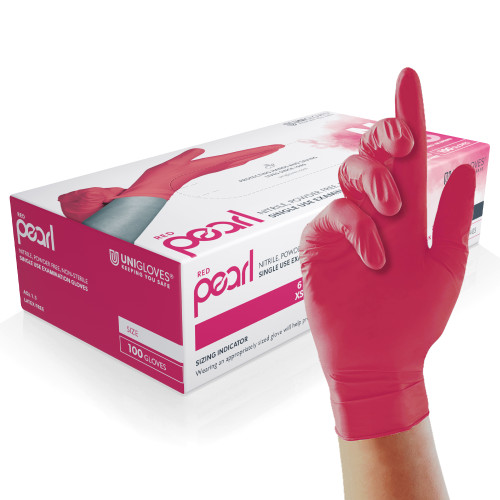 Pearl Nitrile Powder Free Gloves Red S