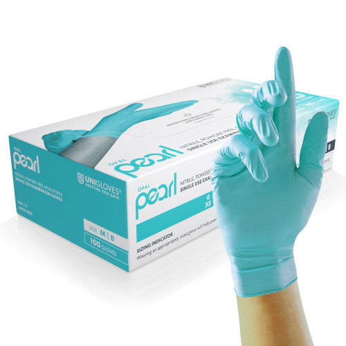 Pearl Nitrile Powder Free Gloves Opal (Turquoise) S
